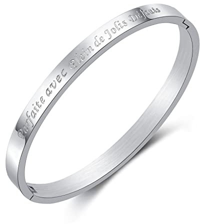 RWQIAN Argent Phrases D'Inspiration Bracelet Femme Jonc Fin En Acier Inoxydable Bracelet Plusieurs Messages Jonc Personnaliser Bracelet