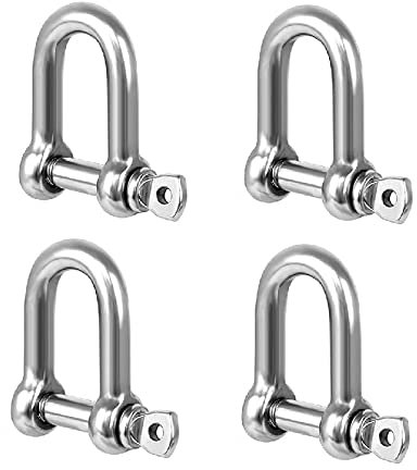TERF M6 Heavy Duty Commercial D-Shackle Steel M6 (6mm) D-Shackle Ring Use For Heavy Duty Construction Rigging Vehicle Recovery Hauling Tie Downs Hanging and Multi Purpose Use - Pack of 4, Silver