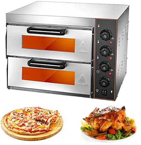 Forno Elettrico per Pizza, Fornetti Elettrici per Pizza in Acciaio Inossidabile, 40x40cm, Temperatura Regolabile 350℃, Mattone Refrattario per Pizza, Pane, Prodotti da Forno,Double Layer