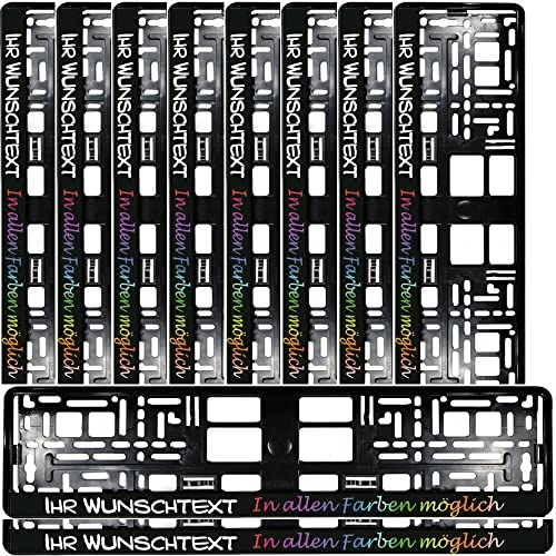 Kennzeichenhalter SCHWARZ mit WUNSCHTEXT Beschriftung Werbung Bedruckt (STÜCKZAHL WAHLBAR) (10)