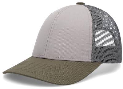 Pacific Headwear Low-pro Trucker Cap, Heather Grey/Light Charcoal/Moss, One size