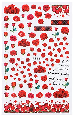 Flower Adhesive Sliders French Nail Stickers 3D Rose Floral Pink Red Blue(F-856)