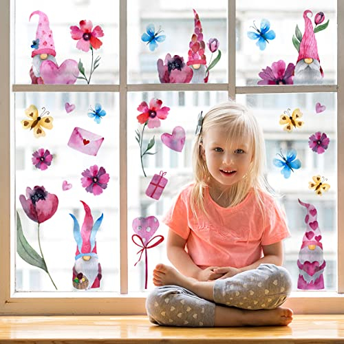 WandSticker4U®- wiederverwendbare Fensterbilder WICHTEL in PINK/Rosa selbstklebend I Fenstersticker Frühling Blumen Wichtel Fensterbilder Kinder Wohn- & Schlafzimmer Küche Bad GROß