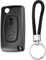 Guscio per Chiave Auto Telecomando 2 Tasti Compatibile con Peugeot 207 307 308 407 607 807 e Citroen C2 C3 C4 C5 C6 Picasso Ricambio Custodia Chiave Cover con Portachiavi in Pelle