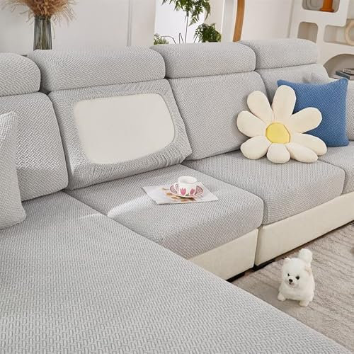 TOPCHANCES Sofa Sitzkissenbezüge - Soft Stretch Sofa Cover & Sitzbezüge, Couchbezüge L Form & Kissenbezüge, Slipcover (Helles Grau Weben)