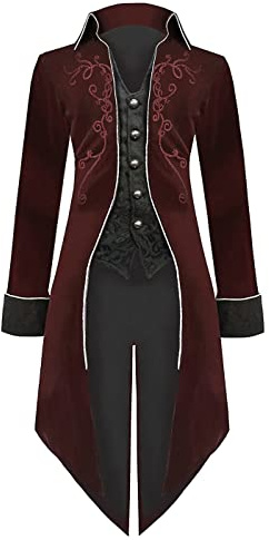 Veste médiévale steampunk pour homme - Manteau frack gothique Renaissance - Rétro victorien - Costume de cosplay pour Halloween - Pirates - Vampire - Rouge - Taille M