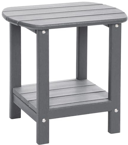 LOENIY Adirondack-Tisch für den Außenbereich, 2-stöckig, HDPE, Terrassen-Beistelltisch, wetterbeständig, Beistelltisch, Kleiner Outdoor-Tisch (grau)
