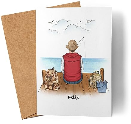 Kiddle-Design Personalisierte Angler Karte | Vatertagskarte mit Namen | Glückwünsche zum Geburtstag oder Vatertag | Bester Angler Grußkarte