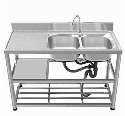 Doppel waschbecken Küche Edelstahl Universalspüle Spülbecken mit Abtropffläche ausgussbecken edelstahl mit Backsplash Abfluss Sieb für Küche Werkstatt Bauernhaus Verpflegung ( Color : With Faucet , Si