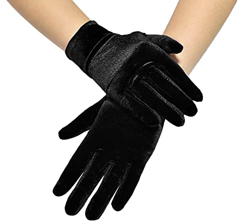 Damen Handschuhe Satin Classic Opera Fest Party Audrey Hepburn Handschuhe 1920er Stil Handschuhe Elastisch Erwachsene Größe Damen Handgelenklange Kurze Samt Handschuhe Party Kostüm Handschuhe,Schwarz