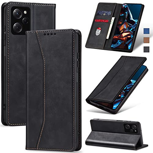 Jasonyu Handyhülle für Xiaomi Poco X5 Pro Hülle Leder Flip Klappbare Stoßfeste Magnetische [Premium PU Leder] [Standfunktion] [Kartenfächern] Schutzhülle Klapphülle für Poco X5 Pro 5G (Schwarz)