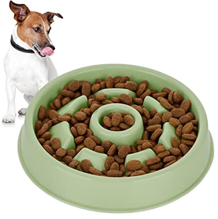 Relaxdays Comedero Antivoracidad Perro, Cuenco Canino Obstáculos Antiansiedad 550 ml, 4 x 21 cm, Verde