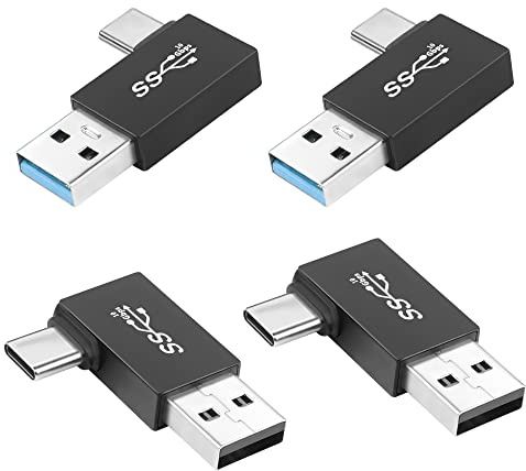 QIANRENON 90° Winkel USB3.1 auf USB C Aufladen Adapter 10Gbps USB3.1 Stecker auf USB C Stecker Linke Winkel Daten Anschluss QC60W/PD15W,(nur A auf C),für Wall Charger PC Laptop,4Pcs(2 Link+2 Recht)