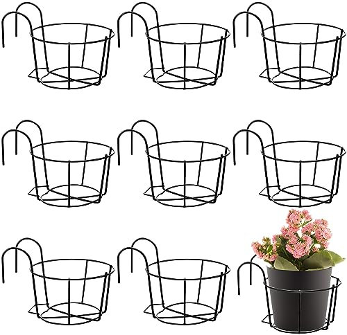 Wesiti 10 Stück runder hängender Blumenständer Balkon-Pflanzgefäße Geländer hängendes Metallregal Zaun Geländer Pflanzgefäße Outdoor Balkon hängender Blumenständer Regal Container (schwarz, 25,4 cm)
