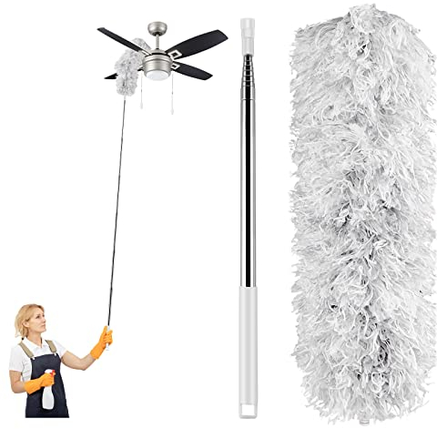 Rseuphiee Plumeau Poussière, Plumeau Télescopique, Jusqu'à 2,8 m de Long Collecteur de poussière en Microfibre rétractable Extra Long, Balai Pliable Lavable, pour Coins, plafonds, Toiles d'araignée