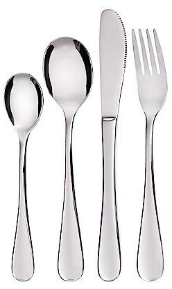 GRÄWE Kinderbesteck-Set, 4-teilig, spülmaschinengeeignet, Kinderbesteck Edelstahl, Geschenkset, neutrales Design