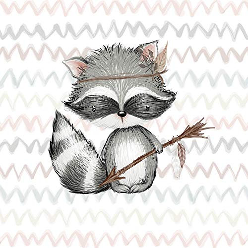 1 Waschbär Baby Sweatstoff Panel mit Tiere - Stoff für Kinder zum Nähen - 40x50cm - Mädchen & Jungen Sommersweat Stoffe aus French Terry - keine Meterware - Waldfreunde