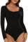 SHAPERIN Women's Bodysuit Round Neck Long Sleeve Body Suit Top Tanga Leotard Jumpsuit Tops Casual Bodysuits Going Out Black XL