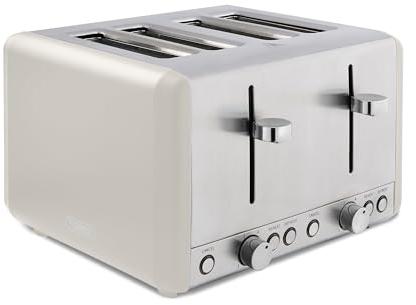 Tower T20051MSH Cavaletto 4-Slice Toaster with Defrost/Reheat, Stainless Steel, 1800W, Latte with Chrome Accents