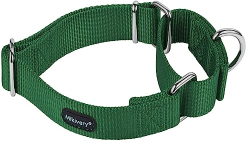 Mikivery Martingale Hundehalsbänder, Nylon, verstellbar und sicher, für Training, Grün, bequemes Haustierhalsband für mittelgroße und große Hunde