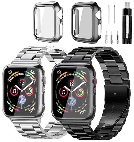 REASDEN Compatible con Apple Watch Band Case Iwatch Ultra Series 9 8 7 6 5 4 3 2 1 SE 49 mm, 45 mm, 44 mm, 42 mm, 41 mm, 40 mm, 38 mm, acero inoxidable, ejecutivo, ejecutivo, para hombres y mujeres