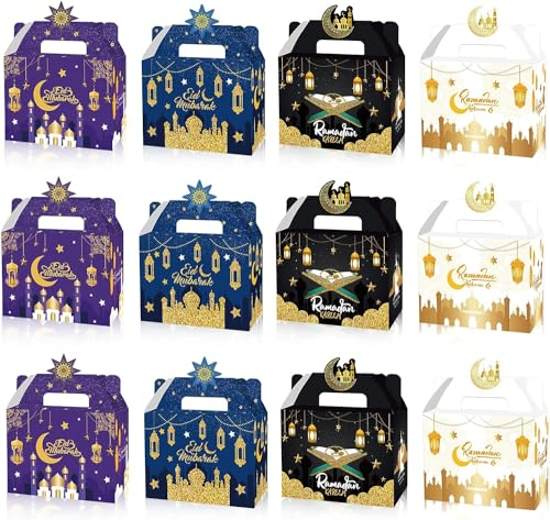 XINDY 12 Stück Eid Mubarak Box, Ramadan Box, Eid Mubarak Geschenkboxen, Ramadan Geschenkbox, Eid Geschenkbox für Muslimisch Islam Party Süßigkeiten Ramadan Geschenken Eid Mubarak Dekoration