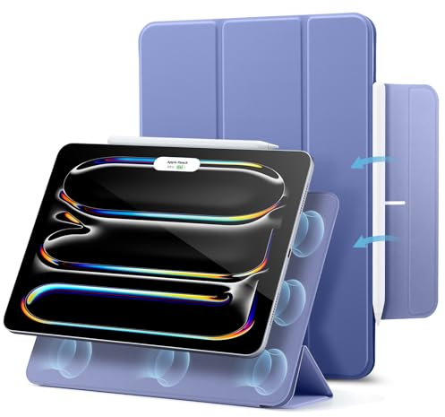 ESR für iPad Pro 11 Zoll Hülle (2024), Magnetbefestigung, dünne dreifach Faltbare Standhülle, unterstützt Pencil Pro/USB-C, automatisches Ruhen/Wecken, langlebiger Schutz, Rebound-Serie, Lila