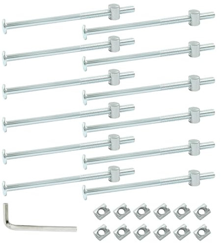 Biaungdo Tornillos hexagonales M6 x 110 mm para muebles, tuercas de tornillo para cuna, cama de bebé con llave (plata, 12 piezas)