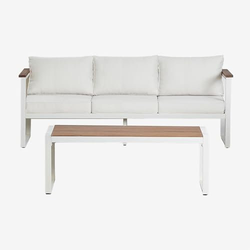 SKLUM Gartenset mit 3-Sitzer-Sofa und Couchtisch aus Aluminium und Akazienholz 110x55cm Lipov -