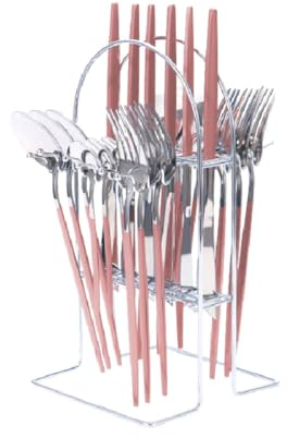 Juego de 24 cubiertos con soporte, juego de vajilla de acero inoxidable, juego de vajilla para fiestas, el mundo, servicio para 6-C, duradero, 22,2 cm + 20,8 cm + 12,7 cm