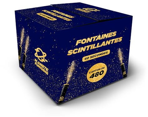 Planete Fumigene Carton de 480 Fontaines à Gateaux Scintillantes durée 60 Secondes pour Gateaux et Bouteilles de Champagne, Bougie lumineuse d'ambiance pour anniversaire 1 Minute - Catégorie F1