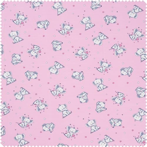 VBS Jersey-Stoff Kleine Elefanten, rosa, 150 cm breit, Meterware, Stoffe zum Nähen, Dekostoff