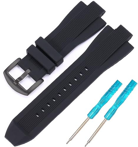XBDSW Silikon Uhr Zubehör Kompatibel mit Michael Kors MK8383 MK8356 MK8295 MK9020 Uhrenarmband Gummi Ersatz Uhrenarmband 13x29mm Armband (Black Black buckle)