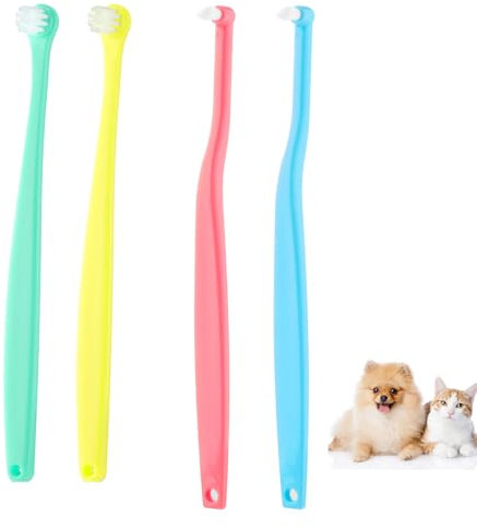 4pz Spazzolino per Cani e Gatti, Rotondo e Appuntito Setole Morbide Spazzolino per Animali Domestici Micro Testina Spazzola per la Pulizia dei Denti dei Gattini per Cuccioli Gattini (Colore 2)