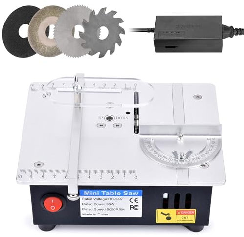 Kadxyan Precision Mini Electric Table Saw, Desktop Woodworking Small Bench Saw, Handmade DIY Hobby Model Crafts Cutting Machine for Wood Metal Plastic Cutting