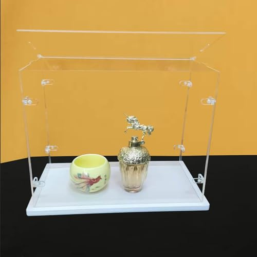 Ensemble de Vitrine Acrylique Transparent, Base épaissie, Porte Ouverte sur Le Dessus, Fermoir en l Solide, Armoire à Poussière (Blanc, 30x20x20cm/12x8x8in)