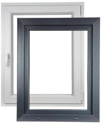 ALUCON Fenster 600x900 mm – Kunststofffenster 60x90 cm – Flügelfenster Innen Weiß/Außen Anthrazit – DIN Rechts