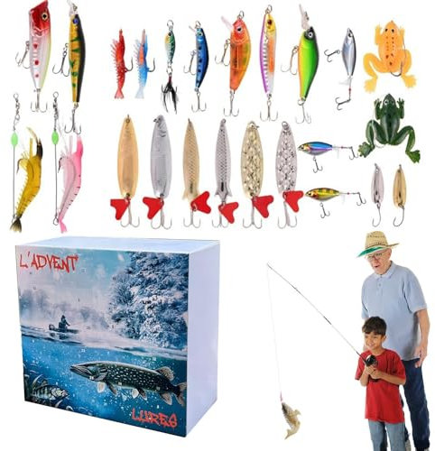 Weihnachts-Countdown-Angelköder-Kalender, Angelköder-Kalender mit 24 Fächern, Weihnachts-Countdown, Angel-Adventskalender 2024