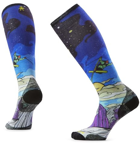 Smartwool, Women's, Ski Zero Cushion Galactic Ski Print Over The Calf Socks, Deep Navy, Medium