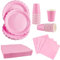 48PCS Baby Pink Disposable Party Tableware Set Includes 7 Party Paper Plates 9oz Paper Cups and 6.5 x 6.5 Paper Napkins for Baby Shower, Birthday Party, Wedding, Afternoon Tea (16 Guests)