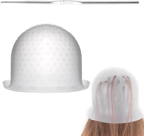 cobee 1 Pc Hair Highlight Cap, Punch-free Hair Dyeing Cap with Hook Highlight Cap, Professional Reusable Silicone Hair Dyeing Tools for Hair Salon Dyeing Tools for Unisex(White)