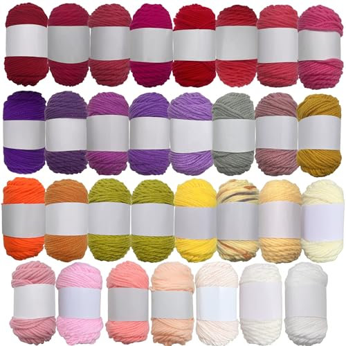 Yayatty 30 Farbe Wolle Zum Stricken Häkelwolle, Wolle zum Häkeln, 15g Multicolor Garnstränge für Häkeln DIY, Handarbeit Stricken Garn, DIY Projekt
