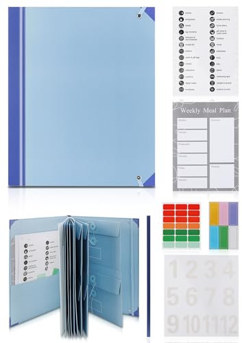 Classeur de documents importants, classeur de documents folio avec pochettes et étiquettes, classeur accordéon en papier, pour classeur de documents importants, fournitures de bureau (Bleu)