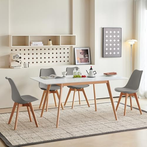 H.J WeDoo Esstisch Ausziehbar mit 4 Stühlen Esszimmergruppe, Rechteckig Küchentisch und 4er Set Esszimmerstühle Essgrupp für Wohnzimmer Küche Büro(120-160cm Weiß Tisch+4 Grau Stühle)