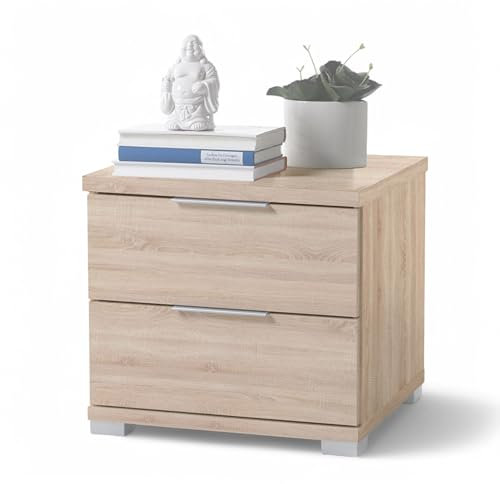 Stella Trading SMILLA Nachttisch in Eiche Sonoma Optik - Moderner Nachtschrank mit Schubladen und viel Stauraum - 46 x 43 x 42 cm (B/H/T)