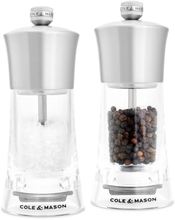 Cole & Mason Bromley Salt & Pepper Mills, Ceramic Mechanism with Adjustable Coarseness, Acrylic/Stainless Steel Salt and Pepper Grinder, 150mm, Lifetime Mechanism Guarantee