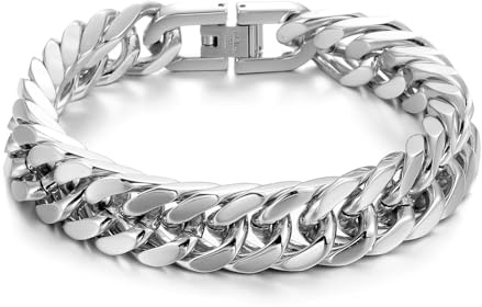 RWQIAN Armband Herren Silber/Gold/Schwarz Edelstahl Panzerkette Armbänder 8mm/12mm/17mm Breit Männer Kubanische Armband Gliederarmband Länge 18/20/22cm Geschenke für Papa Sohn Bruder Ehemann
