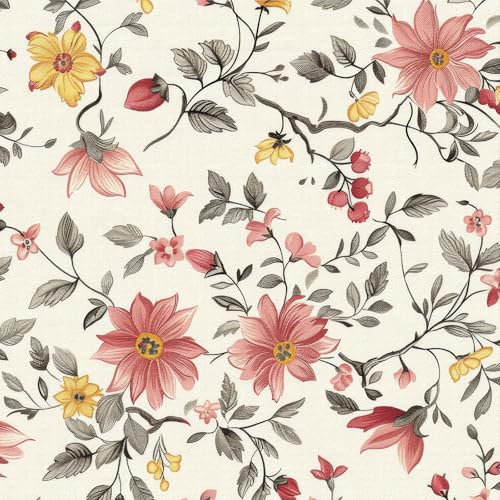 LZH-LP Papier Peint Autocollant, 44x600CM Motif Vintage Floral Feuilles Sans Couture Décoratif Amovible Papier Peint Film Secousses Fond Clair pour Meubles Armoires