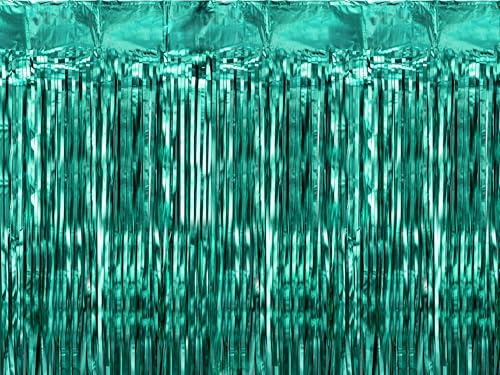 PartyDeco Lametta Vorhang 100x200cm - Folienvorhang mit Langen Fransen - grüner Hintergrund für Fotoshootings - Partyvorhang Disco & Party Glitzer Deko - Grün