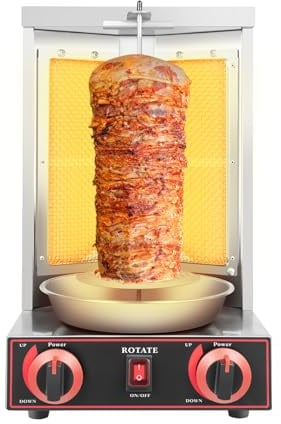3000W Gas Döner Kebab Maschine, Gyros Grill für Zuhause, Vertikalgrill, 220V Elektro Dönergrill, Döner Kebab mit 2 Brenner für Kommerzielle Zuhause Restaurant Küche, 360° Drehbar,Fassungsvermögen 12kg